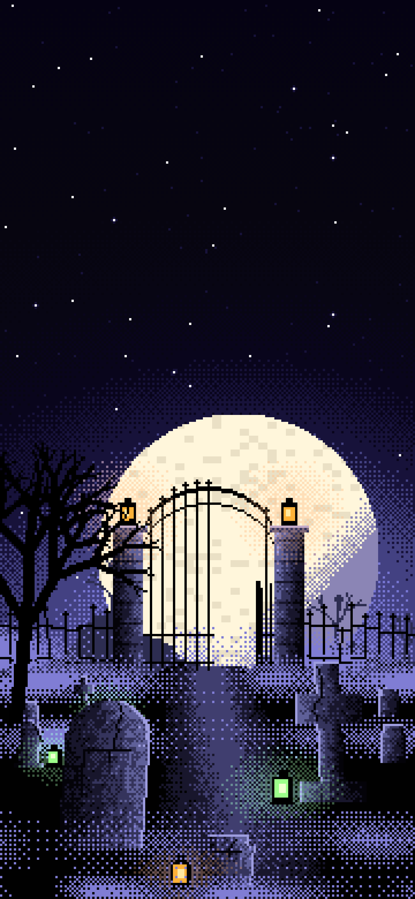 Black Pixel Art Foggy Graveyard at Night wallpaper for iPhone and Android