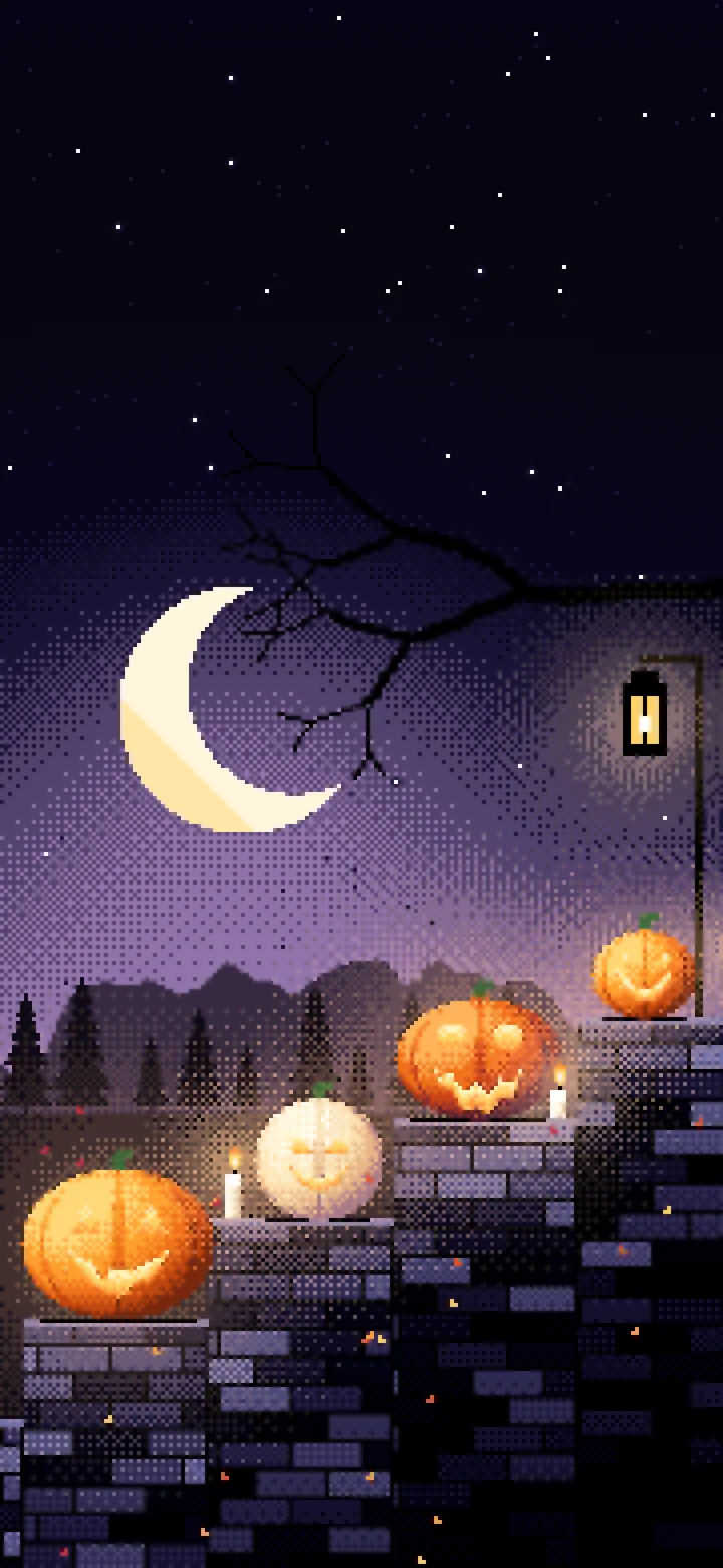 Black Pixel Art Halloween Steps wallpaper for iPhone and Android