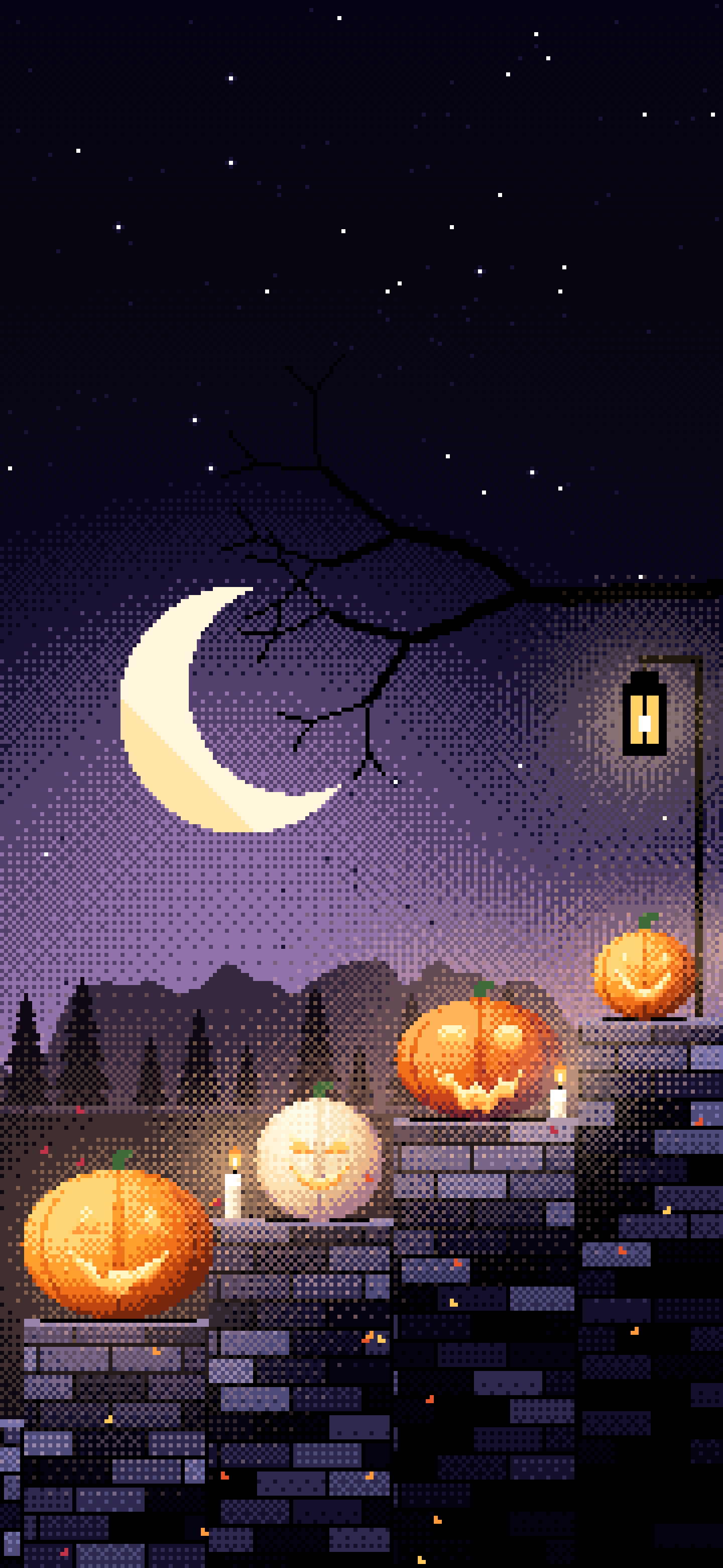 Black Pixel Art Halloween Steps wallpaper for iPhone and Android