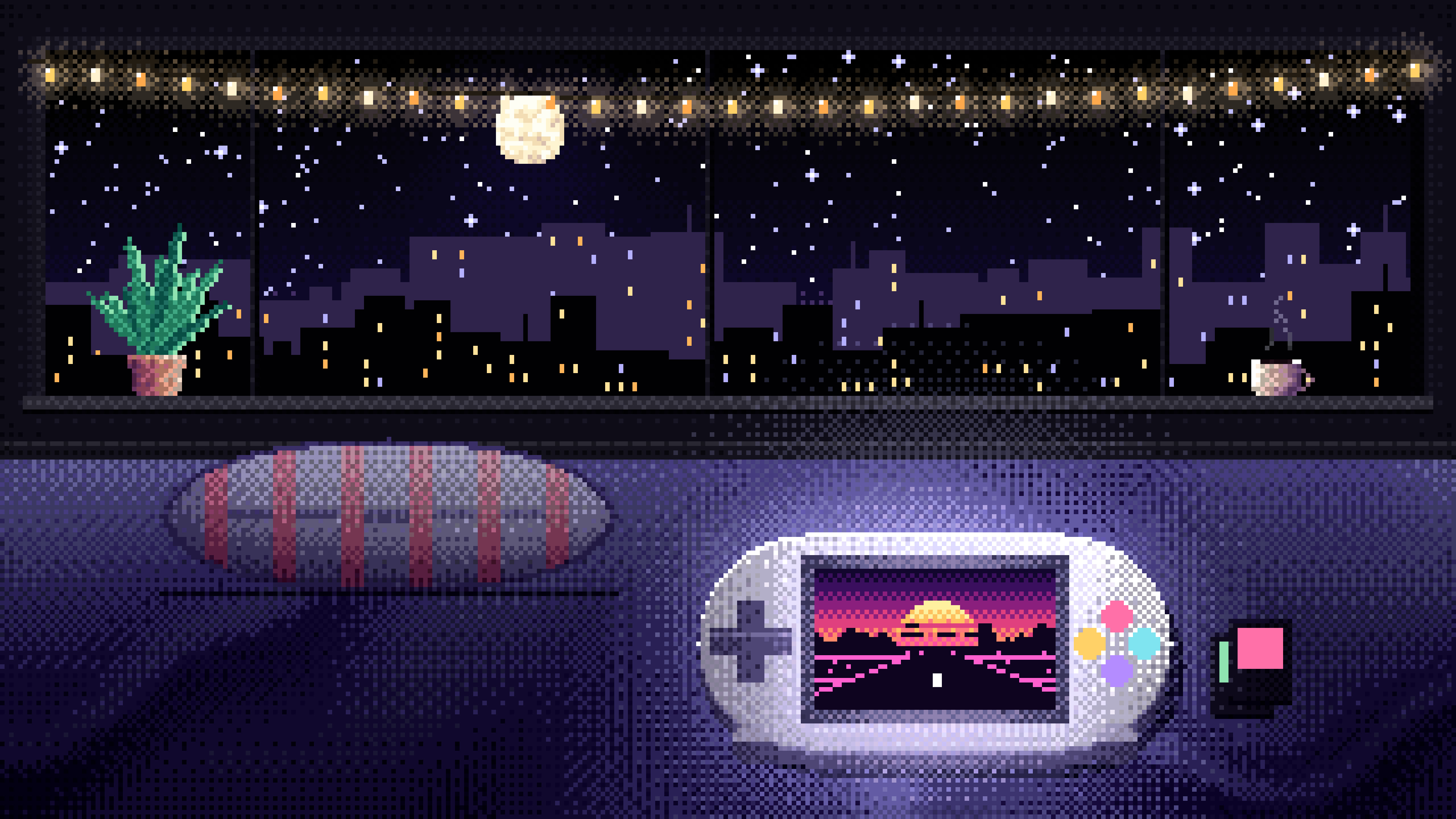 Black Pixel Art Handheld Game Console desktop wallpaper in 4K