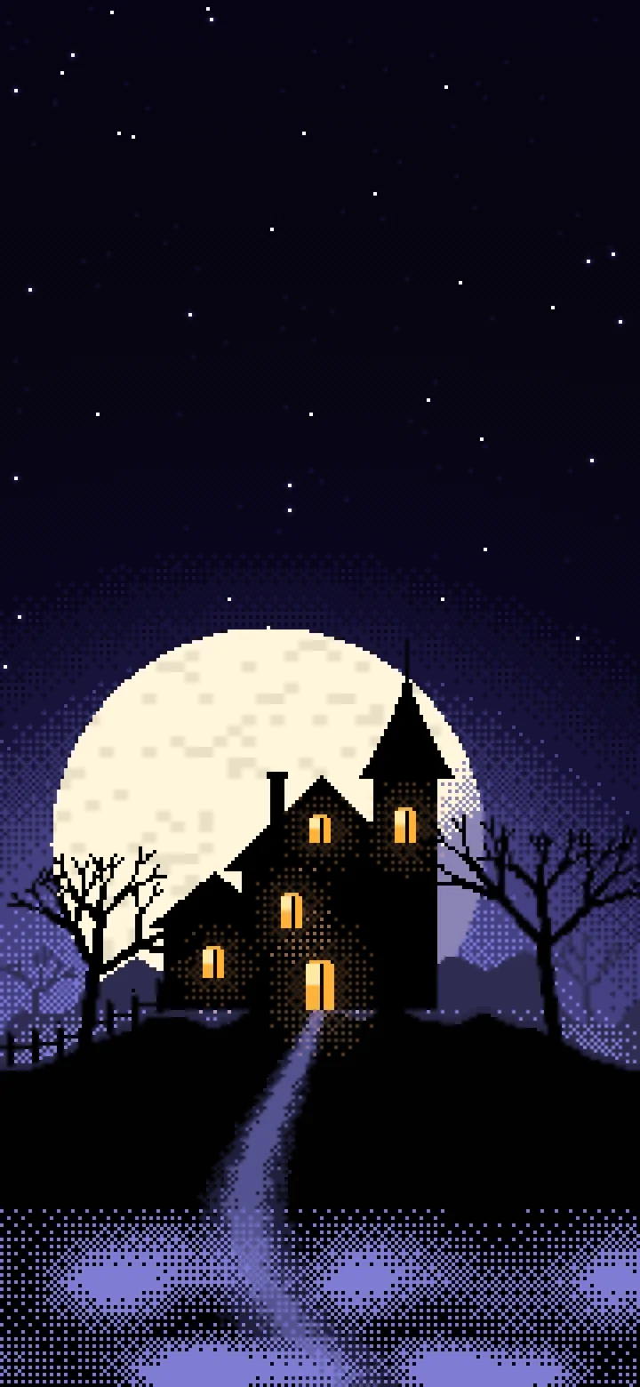 Black Pixel Art Haunted House wallpaper for iPhone and Android