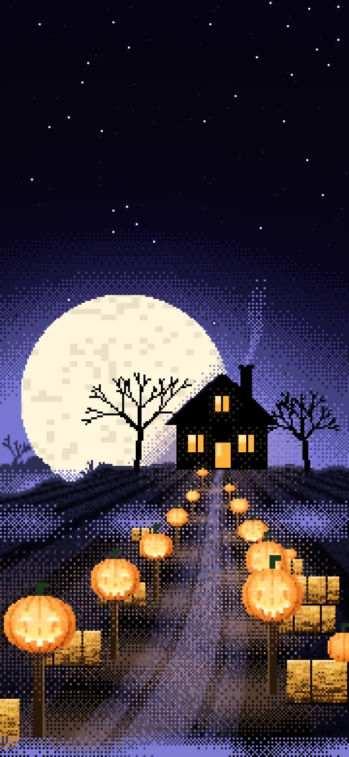 Black Pixel Art Jack O Lantern Path wallpaper for iPhone and Android