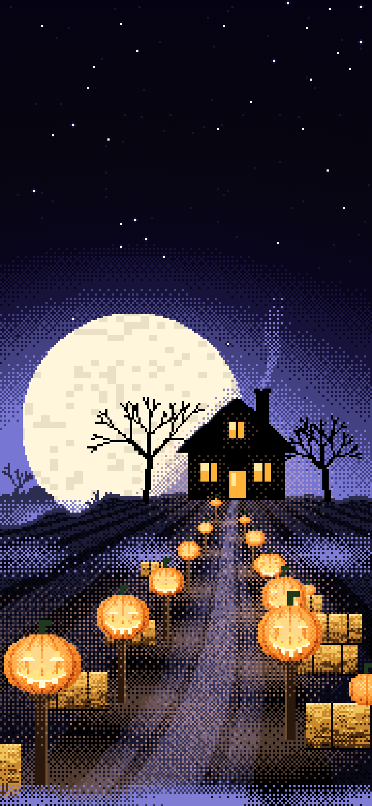 Black Pixel Art Jack O Lantern Path wallpaper for iPhone and Android