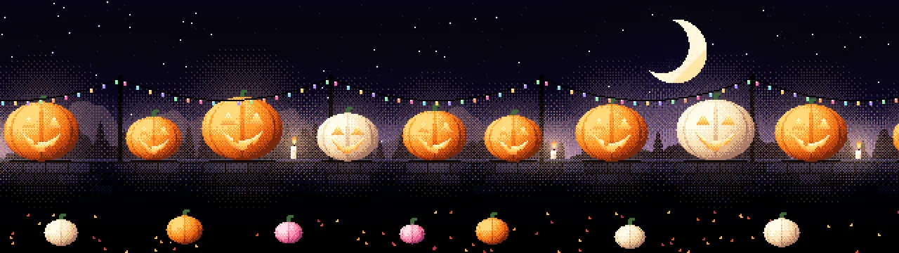 Black Pixel Art Jack O Lanterns dual monitor wallpaper, 7680 × 2160
