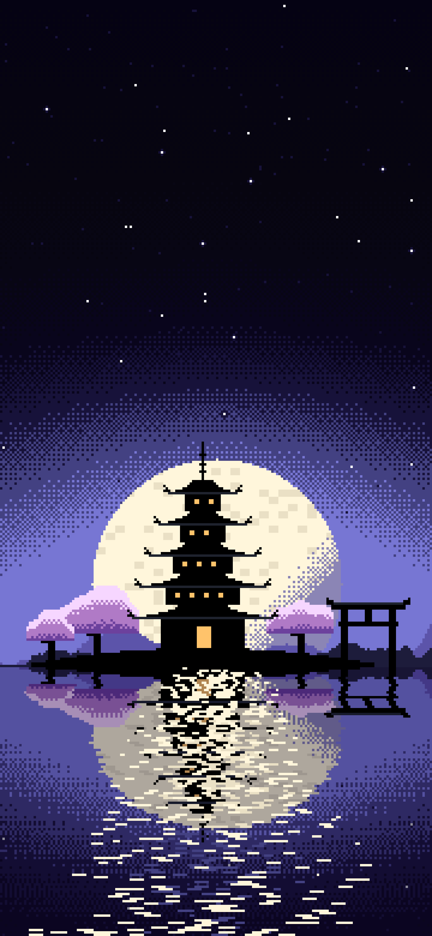 Black Pixel Art Japanese Temple wallpaper for iPhone and Android