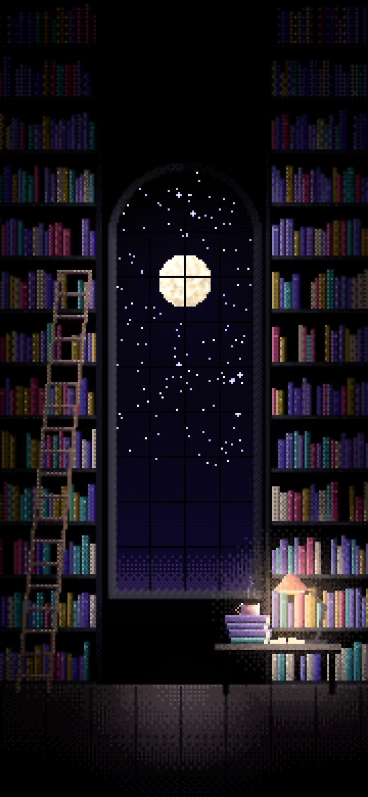 Black Pixel Art Library wallpaper for iPhone and Android