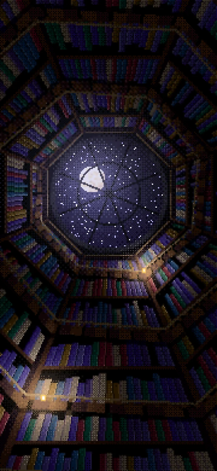 Black Pixel Art Library Tower Staircase wallpaper for iPhone and Android