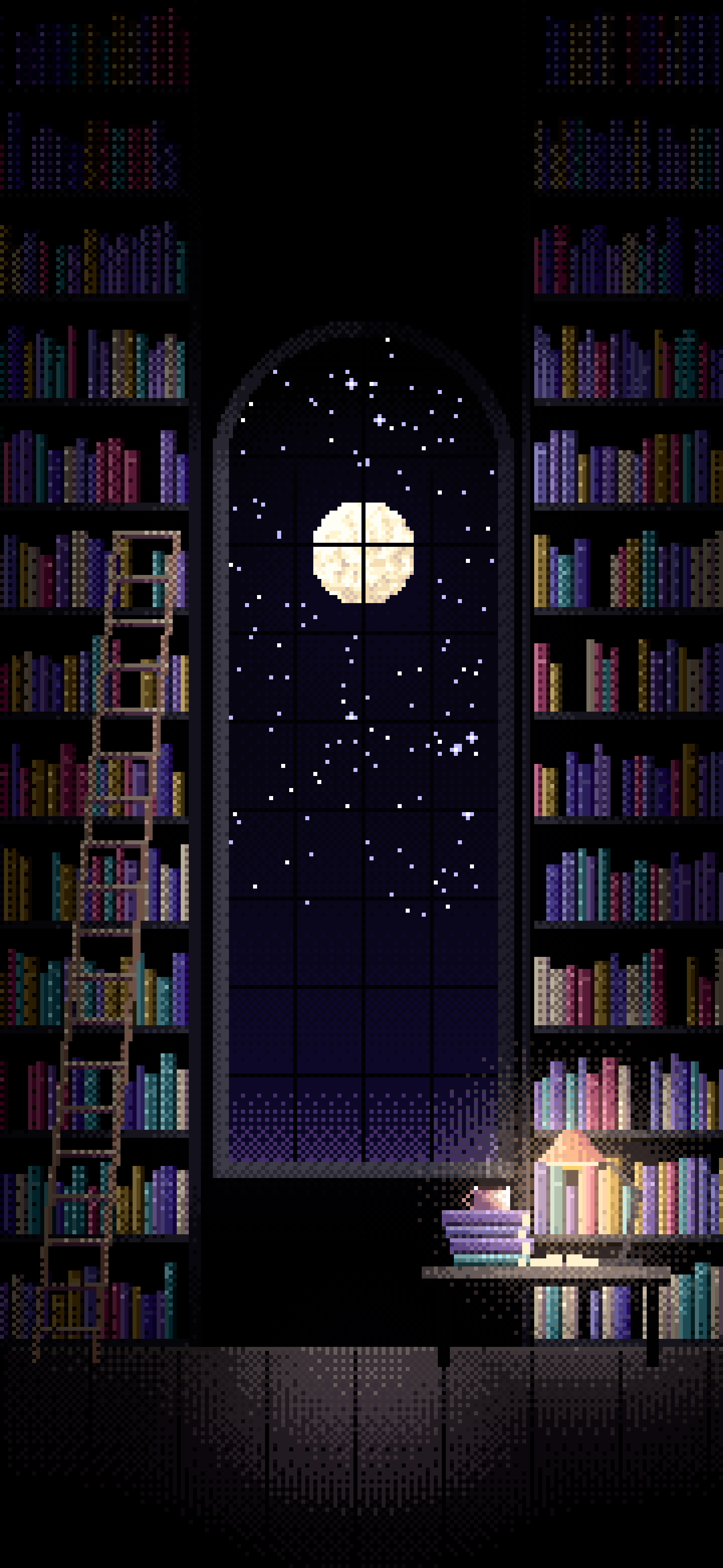 Black Pixel Art Library wallpaper for iPhone and Android