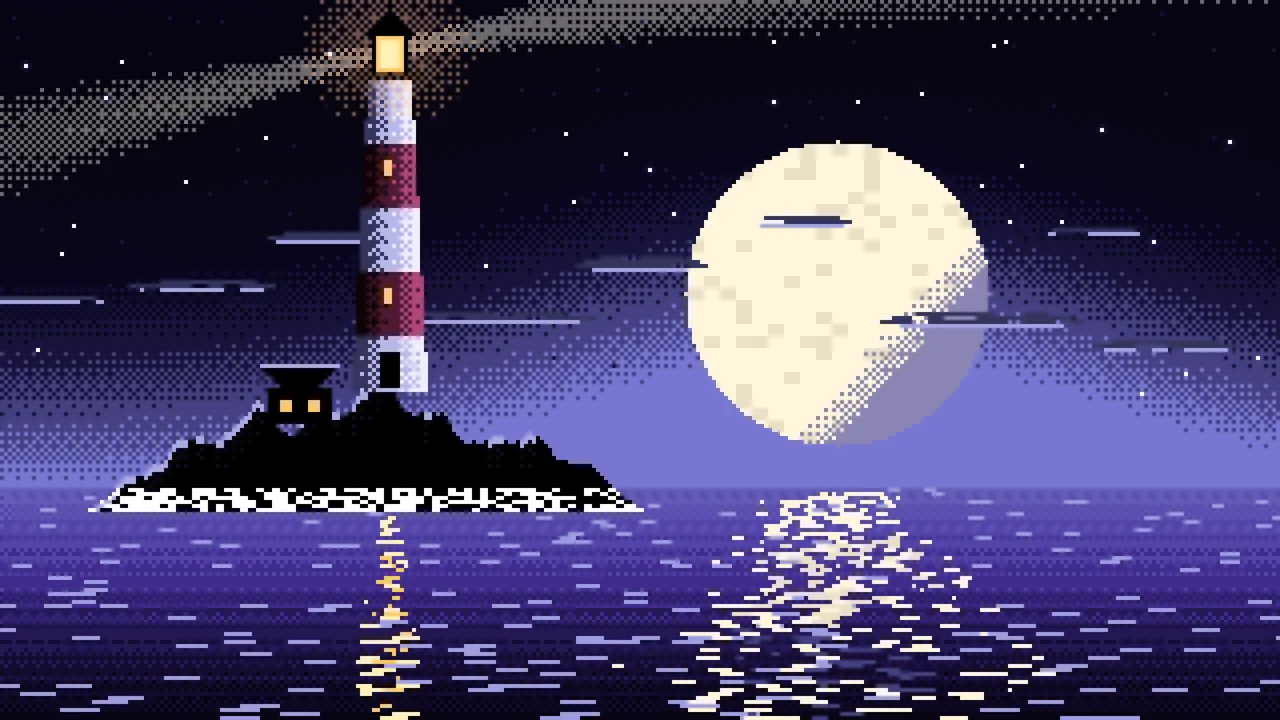 Black Pixel Art Lighthouse desktop wallpaper in 4K