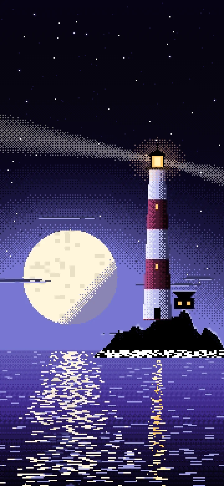 Black Pixel Art Lighthouse wallpaper for iPhone and Android