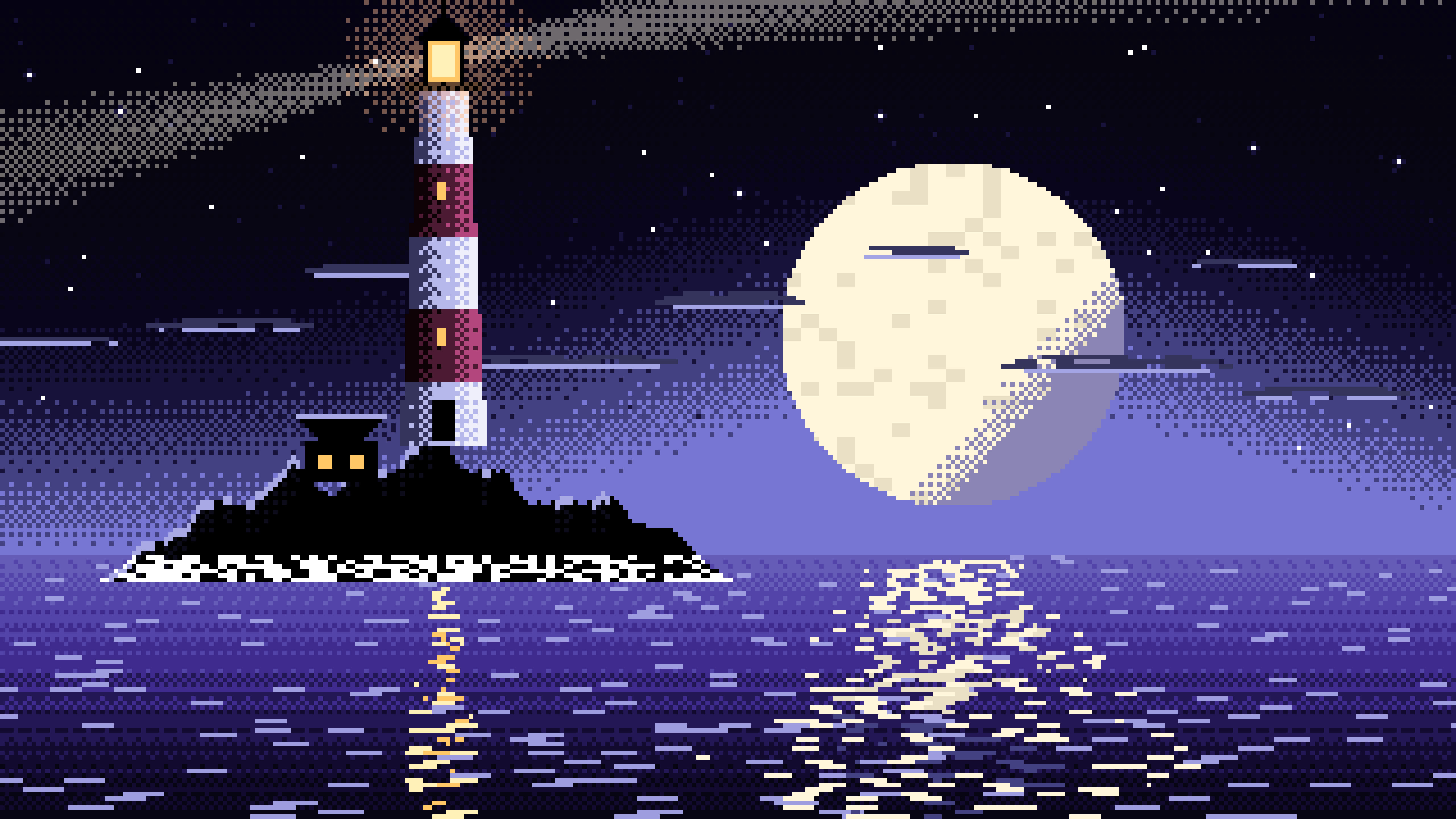 Black Pixel Art Lighthouse desktop wallpaper in 4K