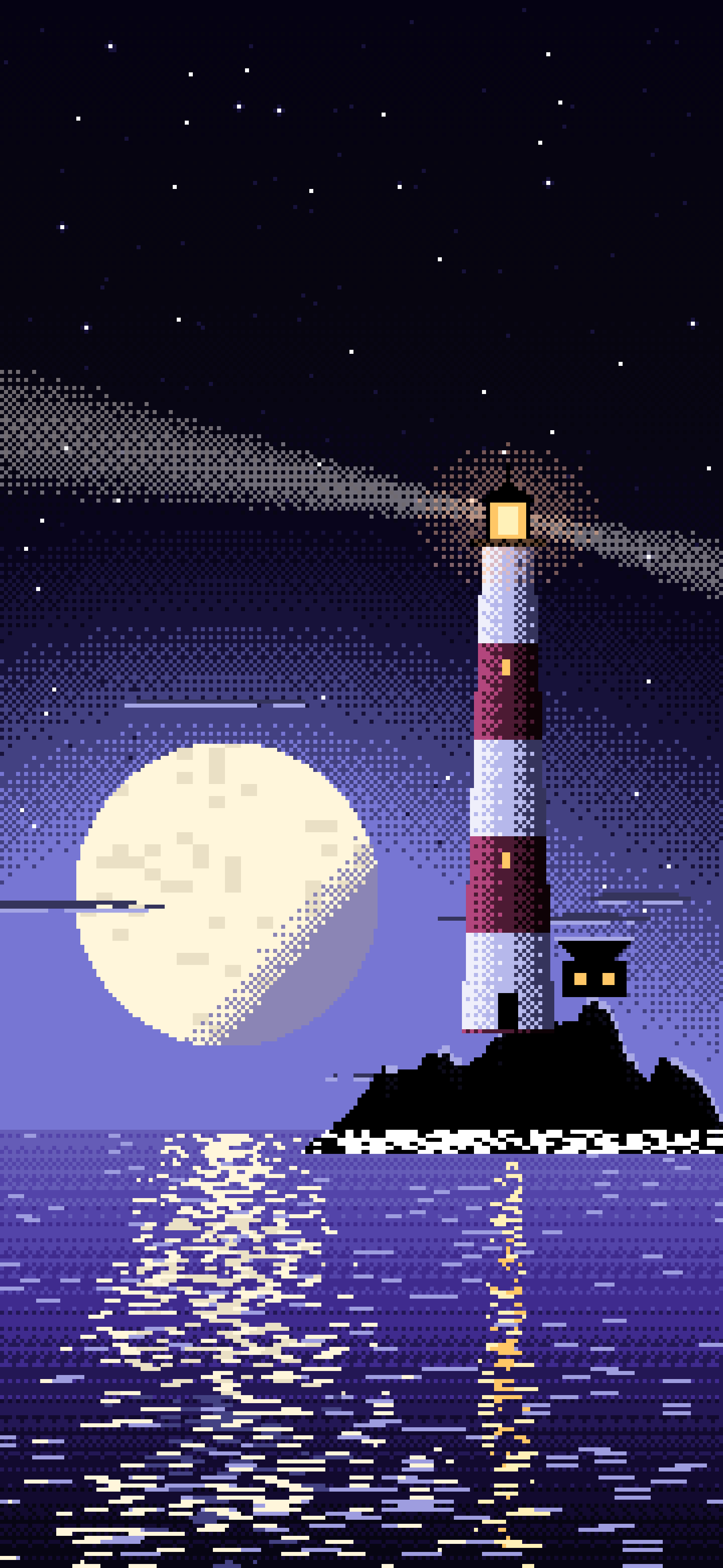Black Pixel Art Lighthouse wallpaper for iPhone and Android
