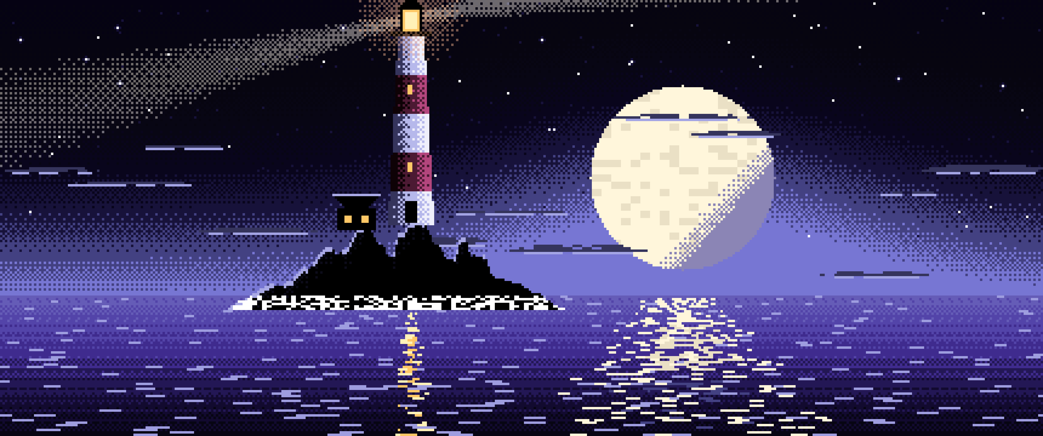 Black Pixel Art Lighthouse ultrawide wallpaper, 3440 × 1440