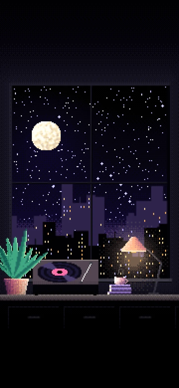Black Pixel Art Lofi Room wallpaper for iPhone and Android