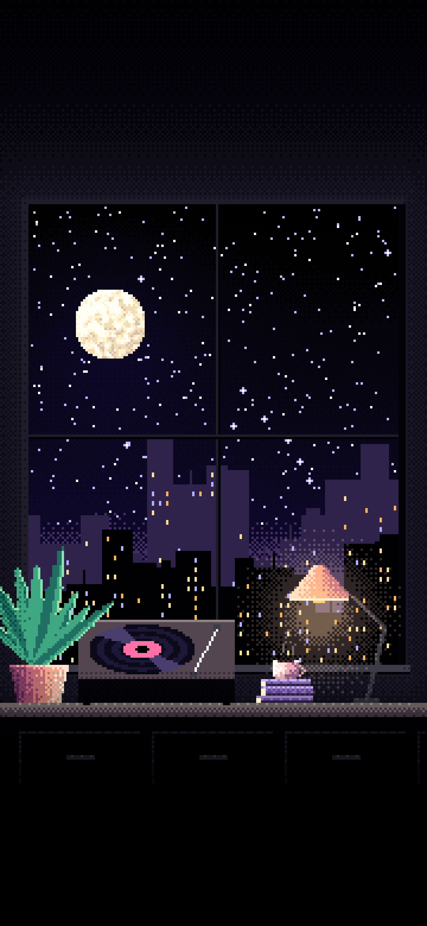 Black Pixel Art Lofi Room wallpaper for iPhone and Android