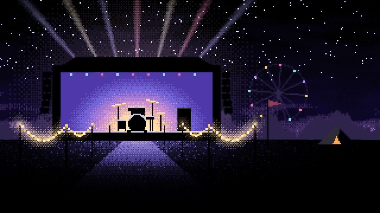 Black Pixel Art Music Festival desktop wallpaper in 4K