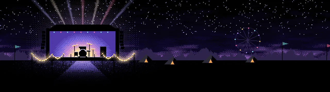 Black Pixel Art Music Festival dual monitor wallpaper, 7680 × 2160