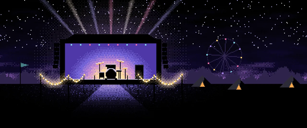Black Pixel Art Music Festival ultrawide wallpaper, 3440 × 1440