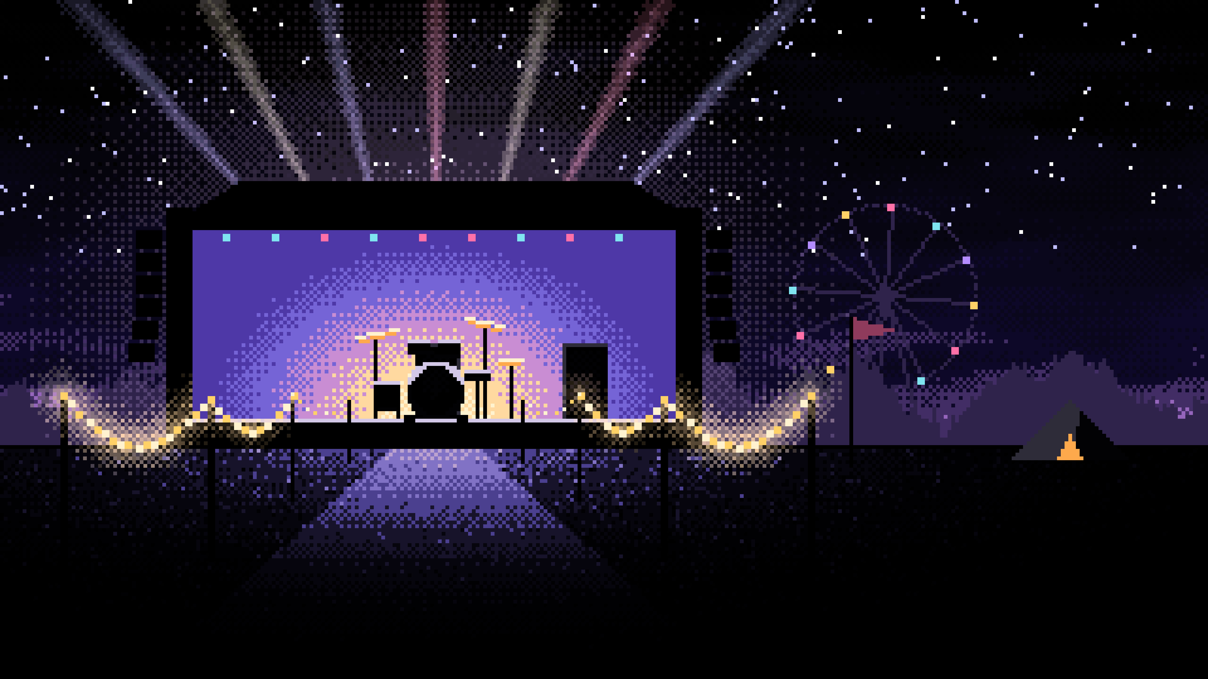 Black Pixel Art Music Festival desktop wallpaper in 4K