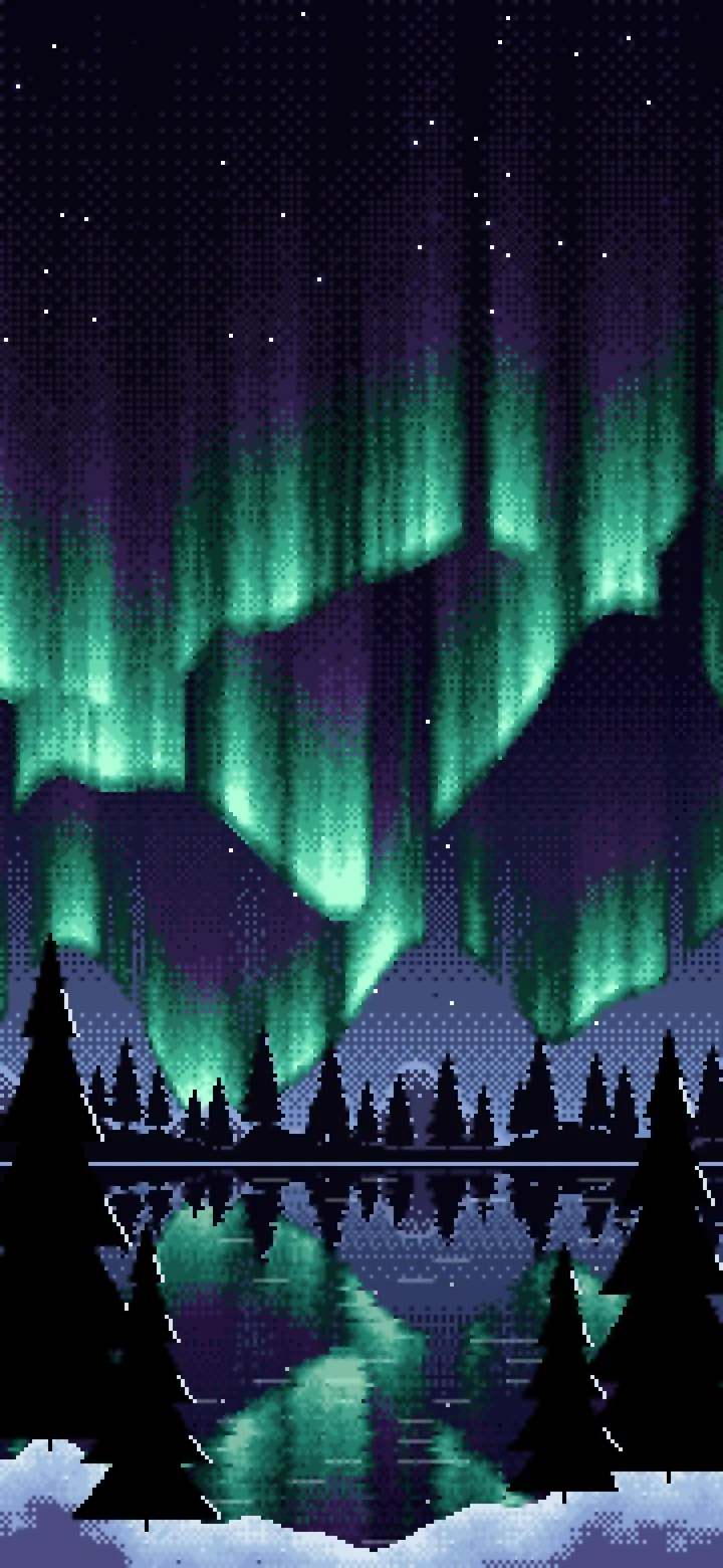 Black Pixel Art Northern Lights wallpaper for iPhone and Android