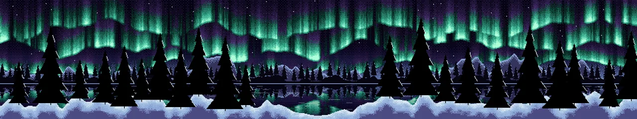 Black Pixel Art Northern Lights triple monitor wallpaper, 7680 × 1440