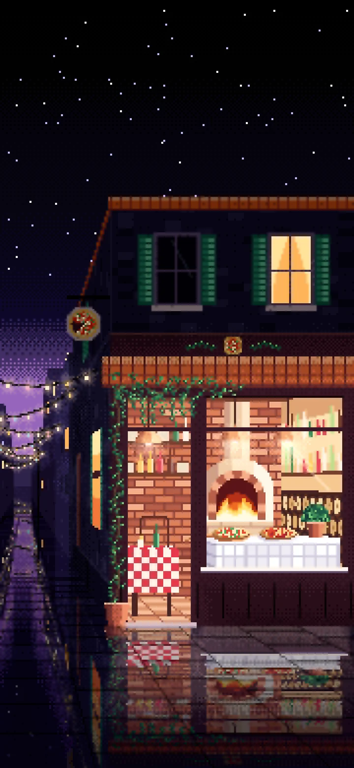 Black Pixel Art Pizzeria wallpaper for iPhone and Android