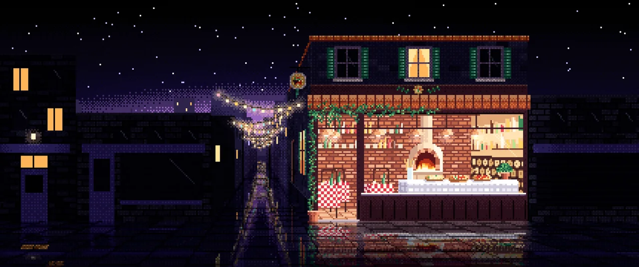 Black Pixel Art Pizzeria ultrawide wallpaper, 3440 × 1440