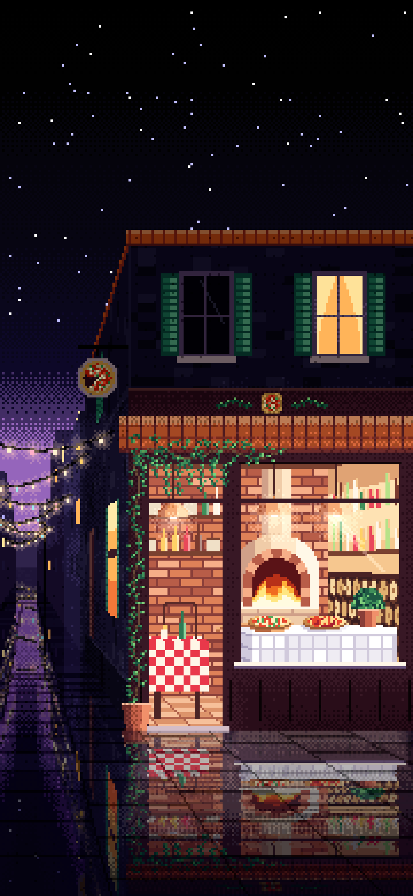 Black Pixel Art Pizzeria wallpaper for iPhone and Android