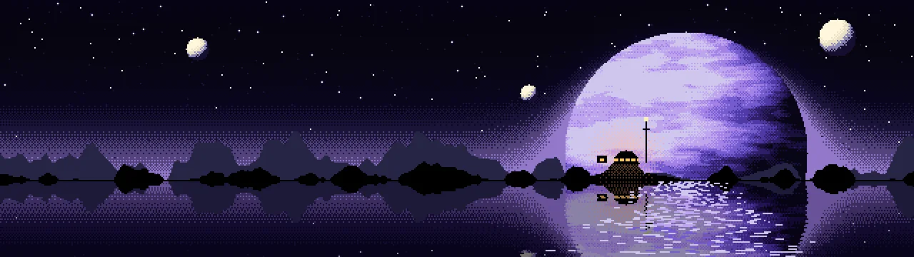 Black Pixel Art Planet Rise dual monitor wallpaper, 7680 × 2160