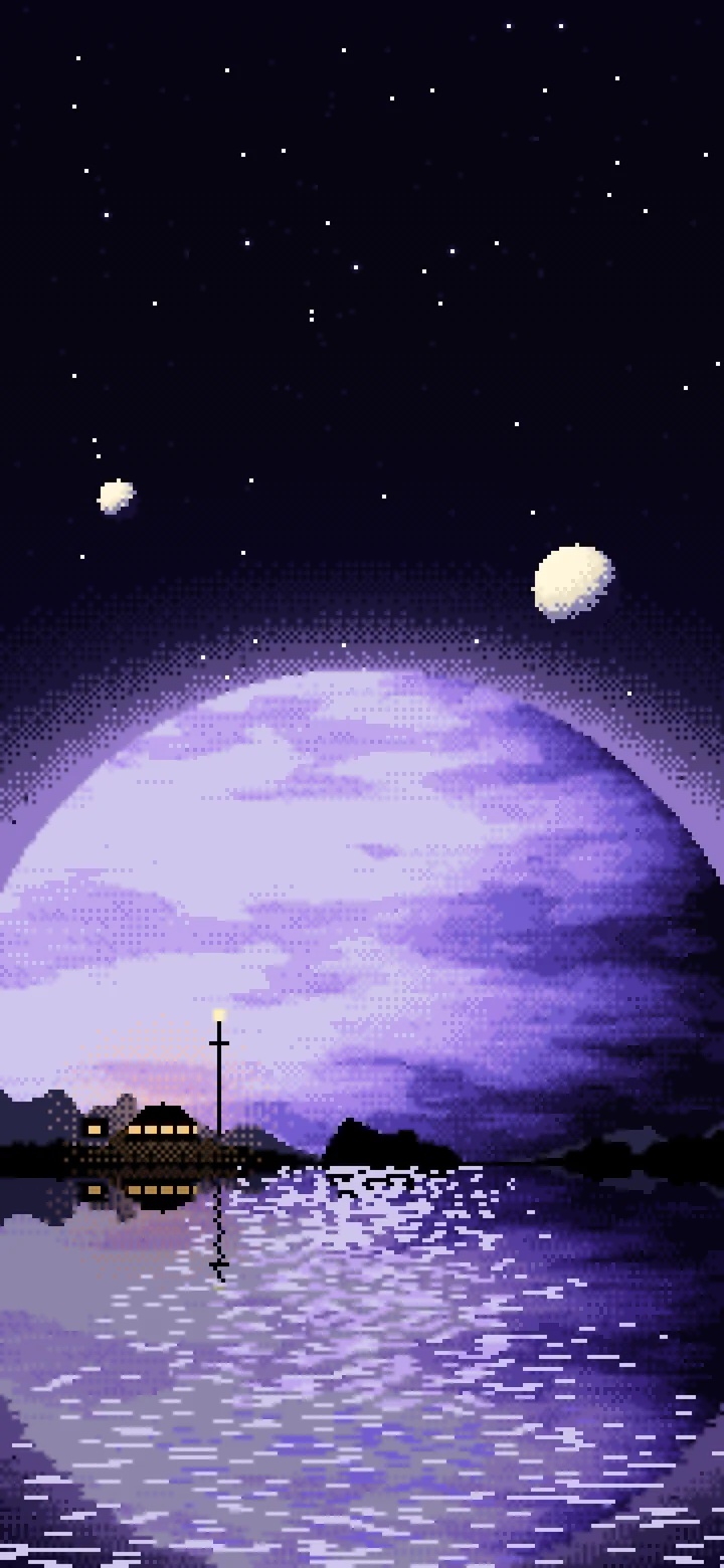 Black Pixel Art Planet Rise wallpaper for iPhone and Android