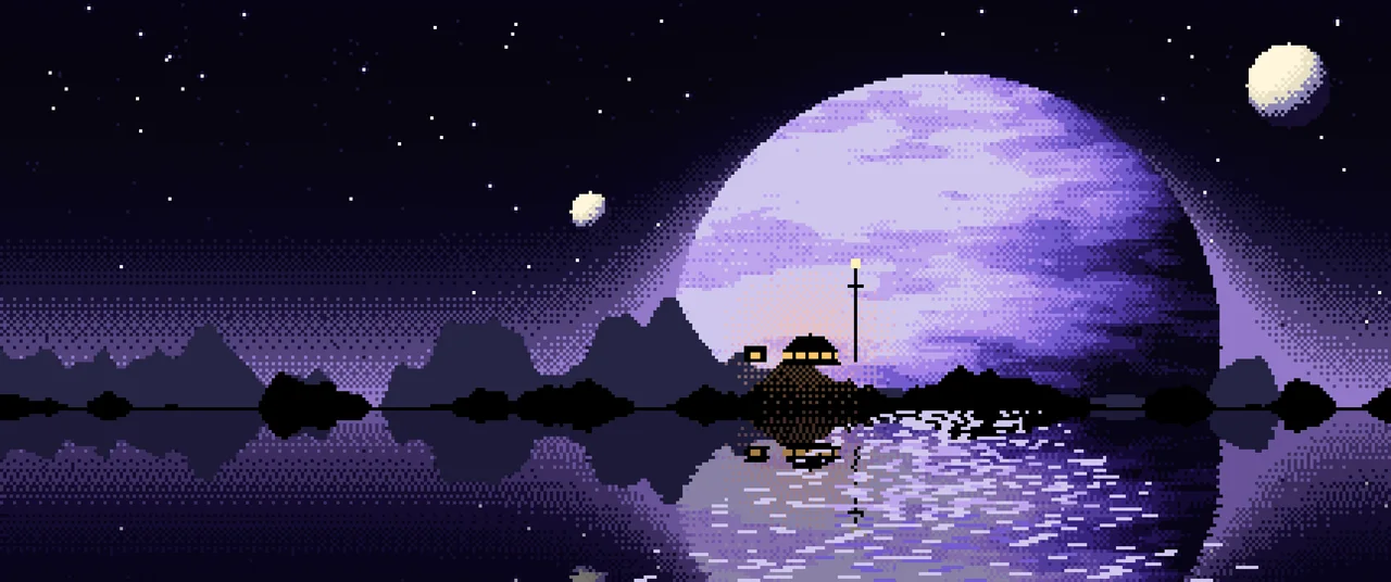 Black Pixel Art Planet Rise ultrawide wallpaper, 3440 × 1440