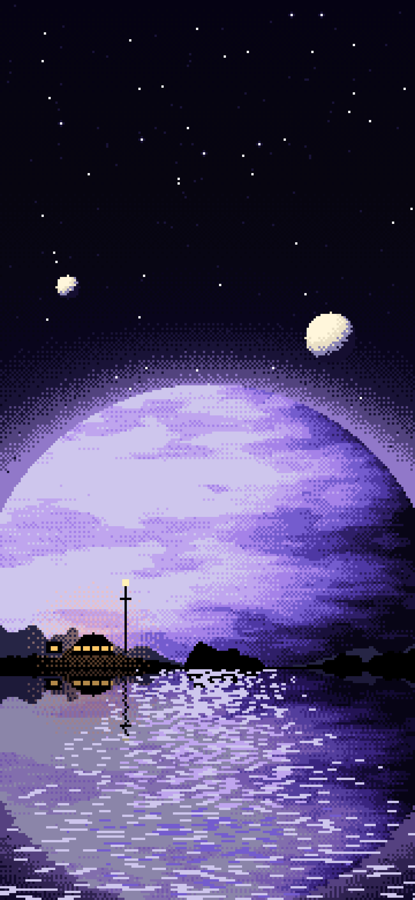 Black Pixel Art Planet Rise wallpaper for iPhone and Android