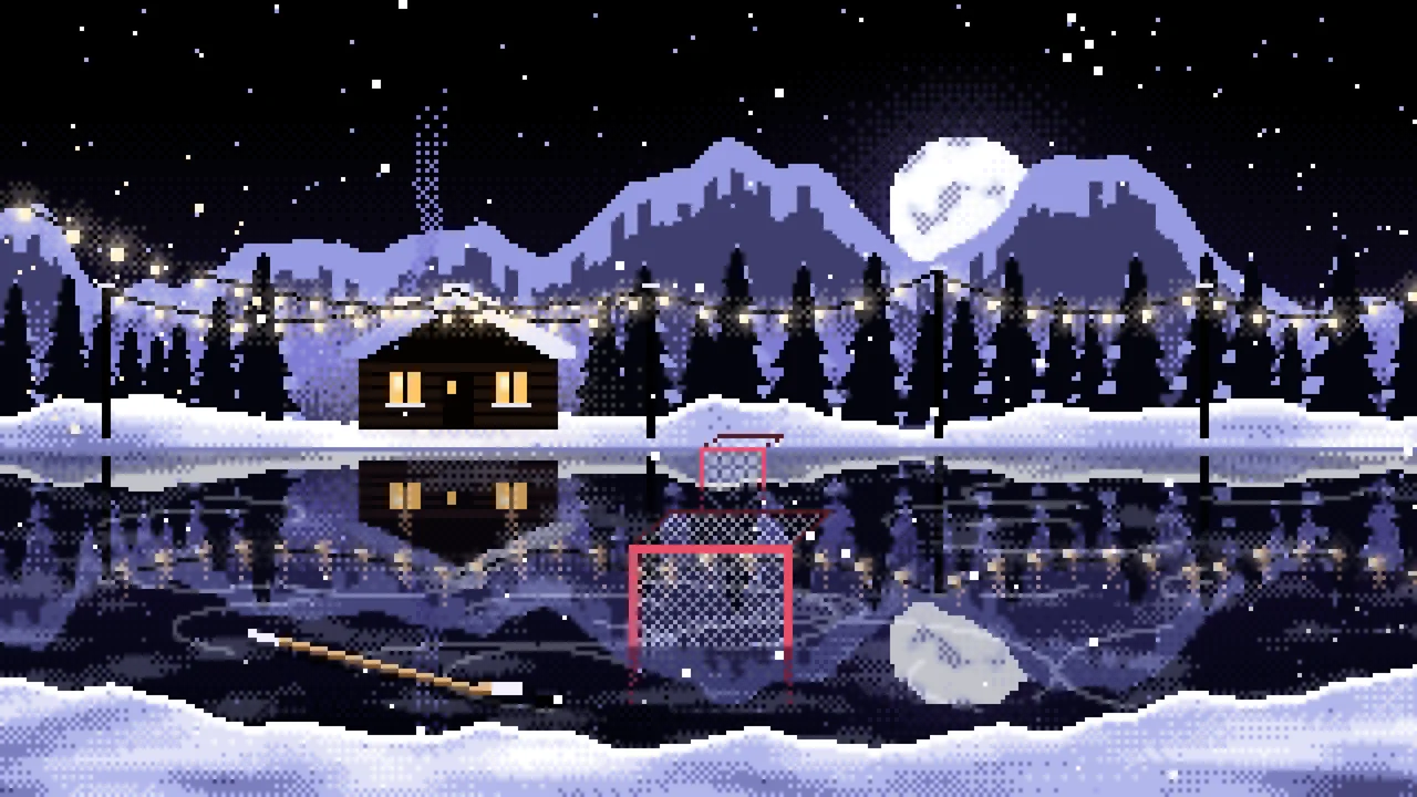 Black Pixel Art Pond Hockey Rink desktop wallpaper in 4K
