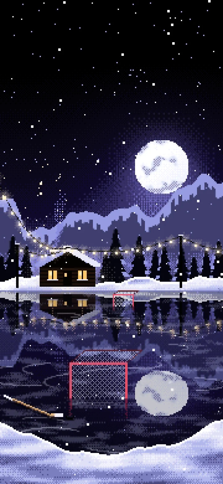 Black Pixel Art Pond Hockey Rink wallpaper for iPhone and Android
