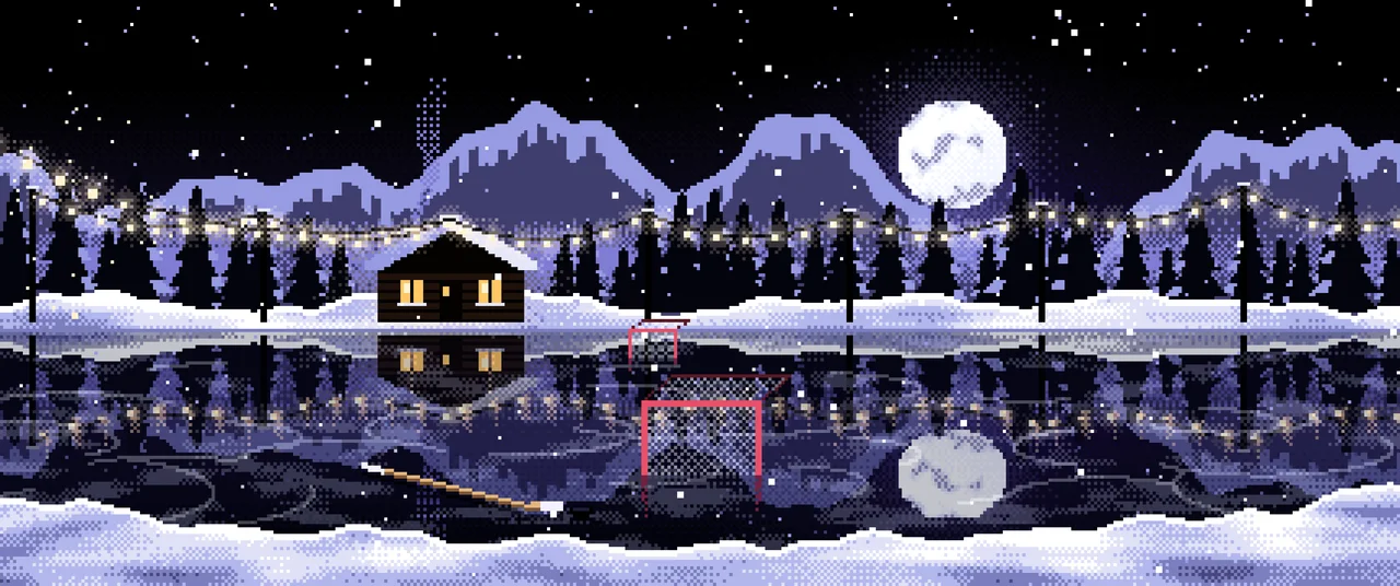 Black Pixel Art Pond Hockey Rink ultrawide wallpaper, 3440 × 1440