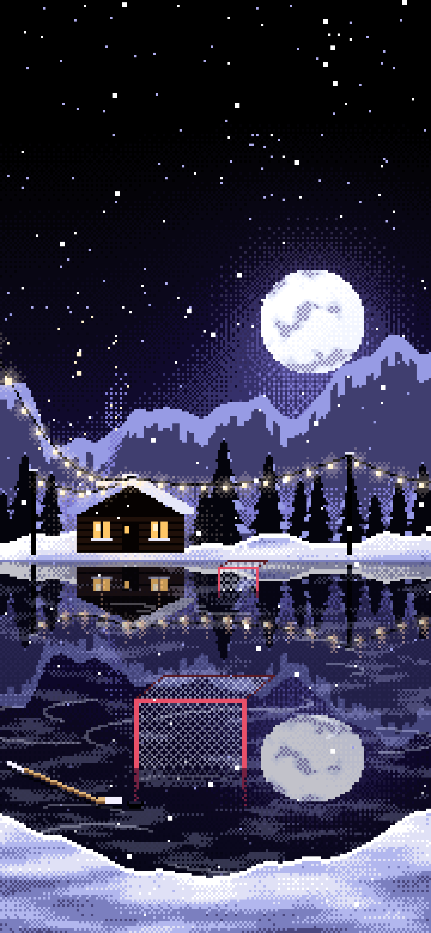 Black Pixel Art Pond Hockey Rink wallpaper for iPhone and Android