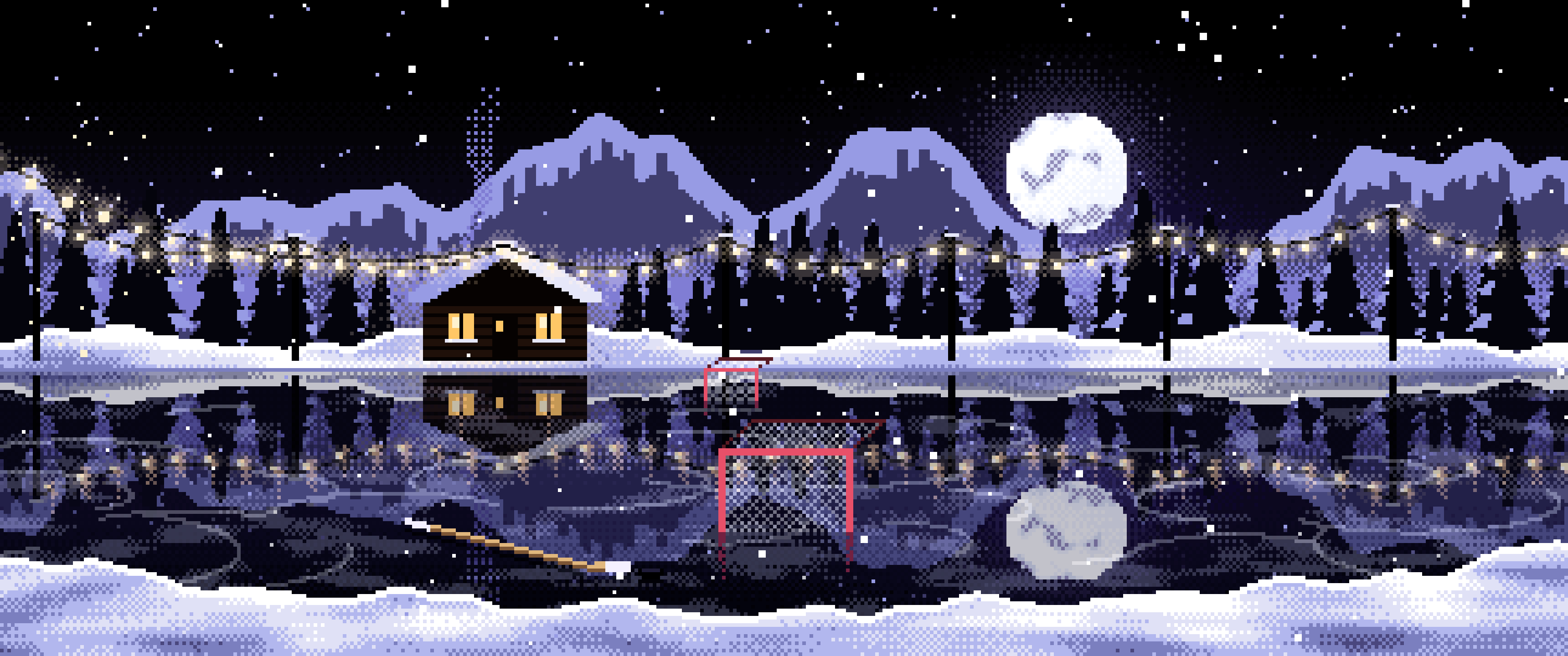 Black Pixel Art Pond Hockey Rink ultrawide wallpaper, 3440 × 1440