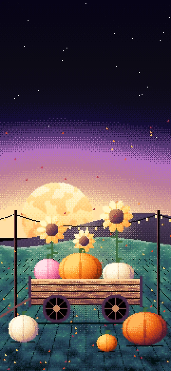 Black Pixel Art Pumpkin Cart wallpaper for iPhone and Android