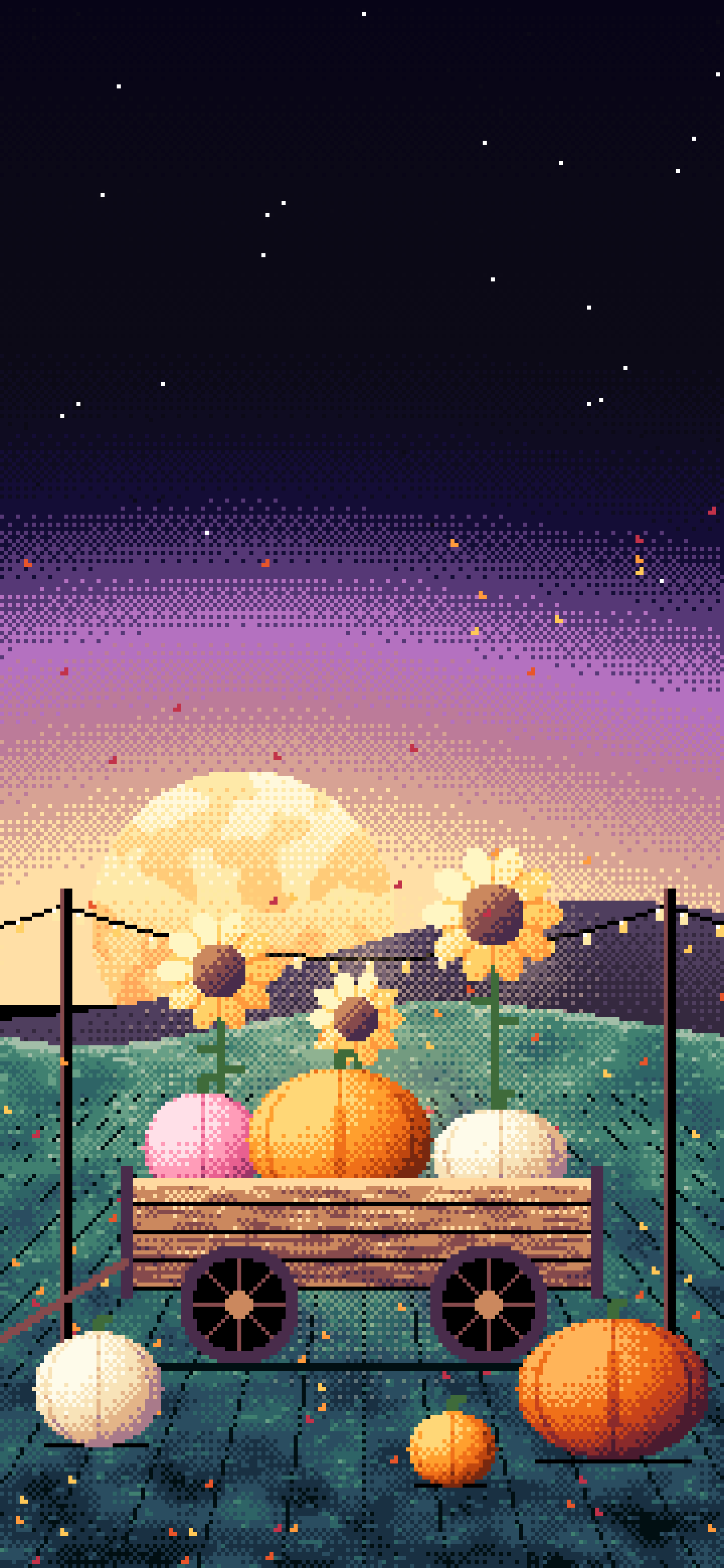 Black Pixel Art Pumpkin Cart wallpaper for iPhone and Android
