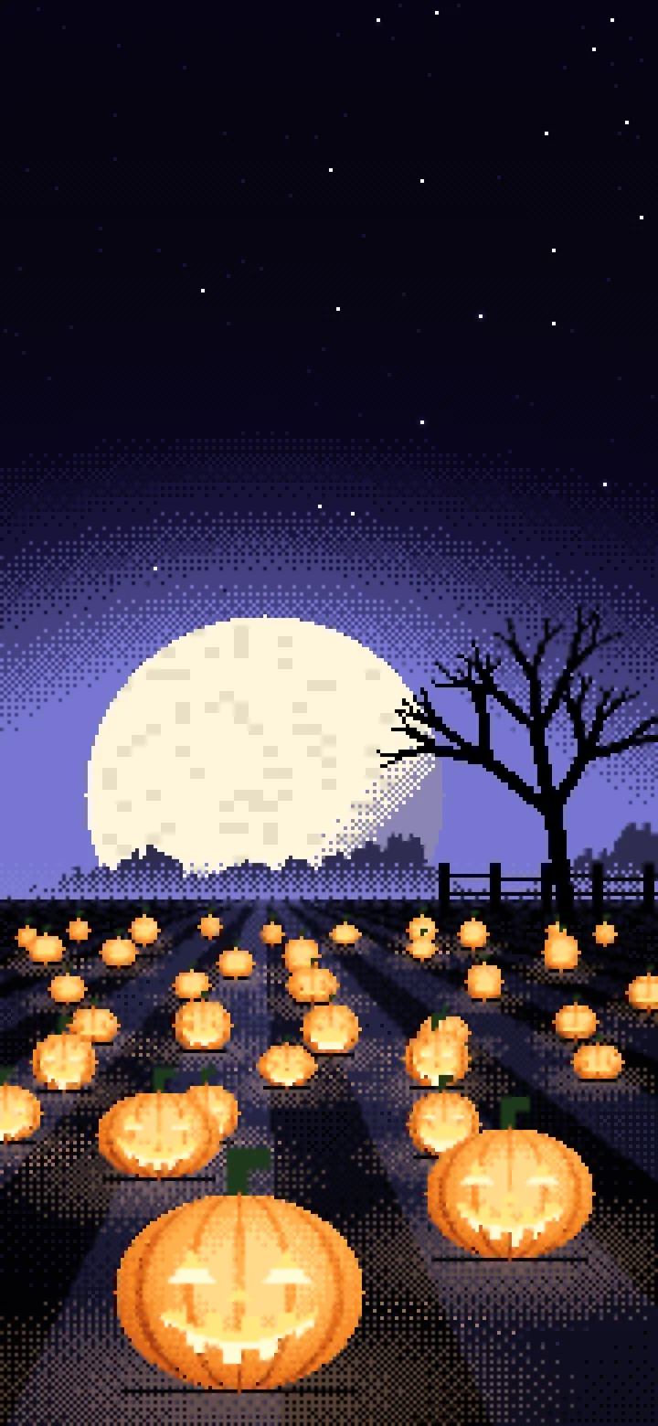 Black Pixel Art Pumpkin Patch wallpaper for iPhone and Android
