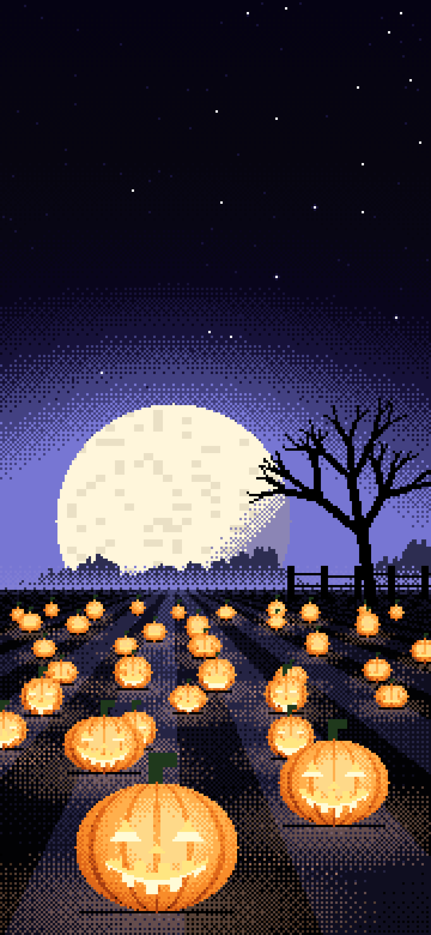 Black Pixel Art Pumpkin Patch wallpaper for iPhone and Android