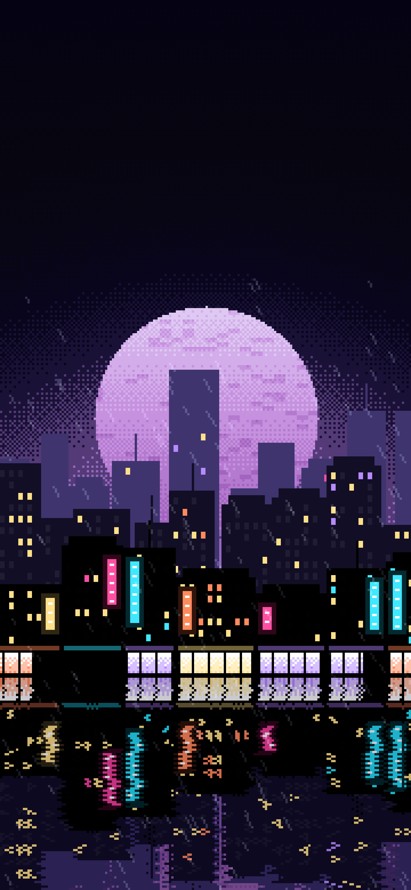 Black Pixel Art Rainy City wallpaper for iPhone and Android