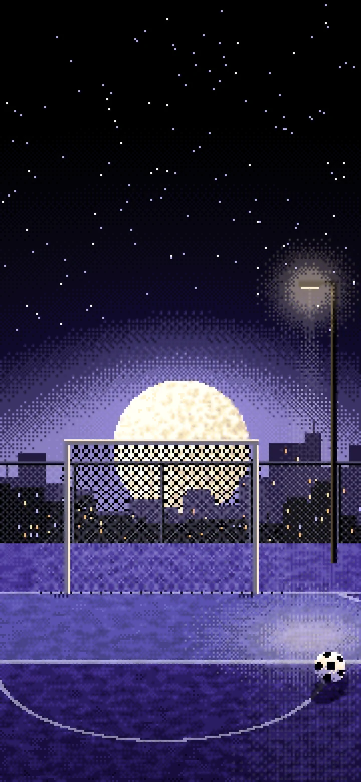 Black Pixel Art Rooftop Soccer Pitch wallpaper for iPhone and Android