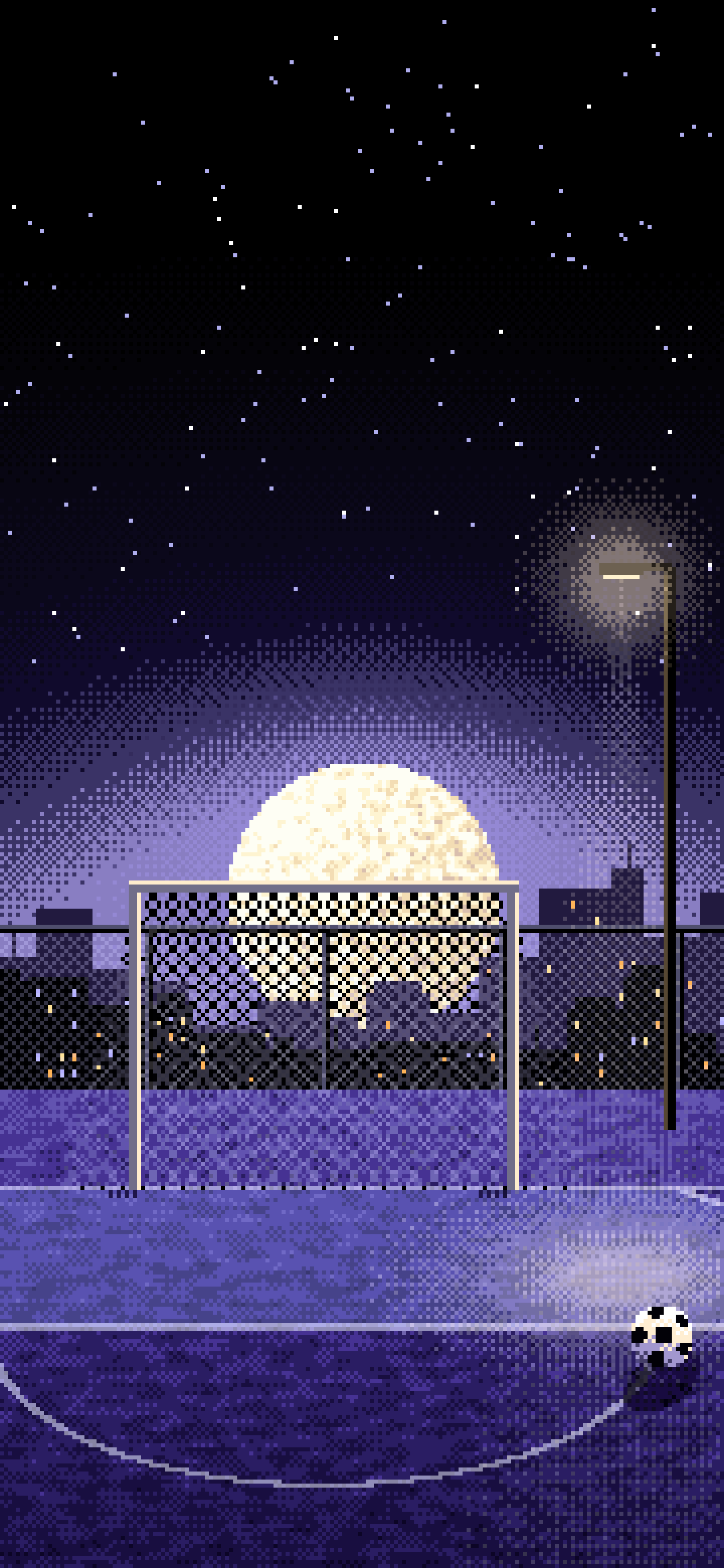 Black Pixel Art Rooftop Soccer Pitch wallpaper for iPhone and Android