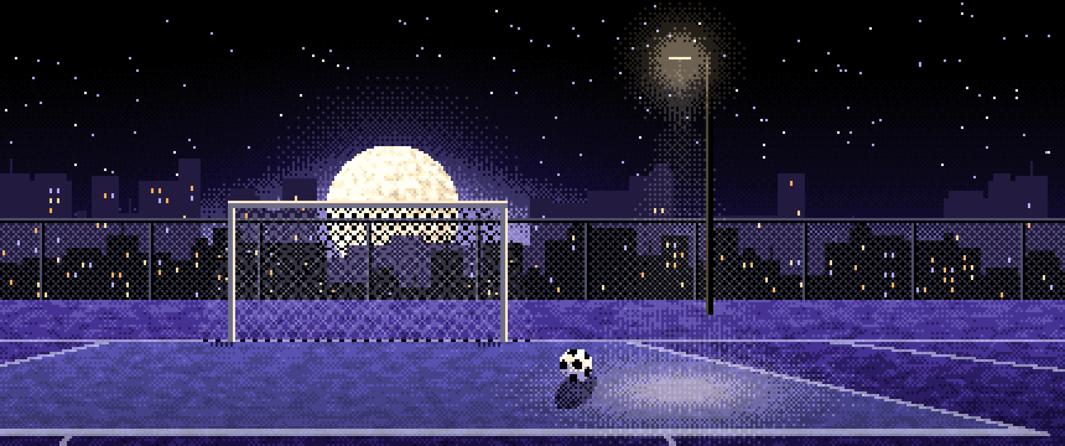 Black Pixel Art Rooftop Soccer Pitch ultrawide wallpaper, 3440 × 1440