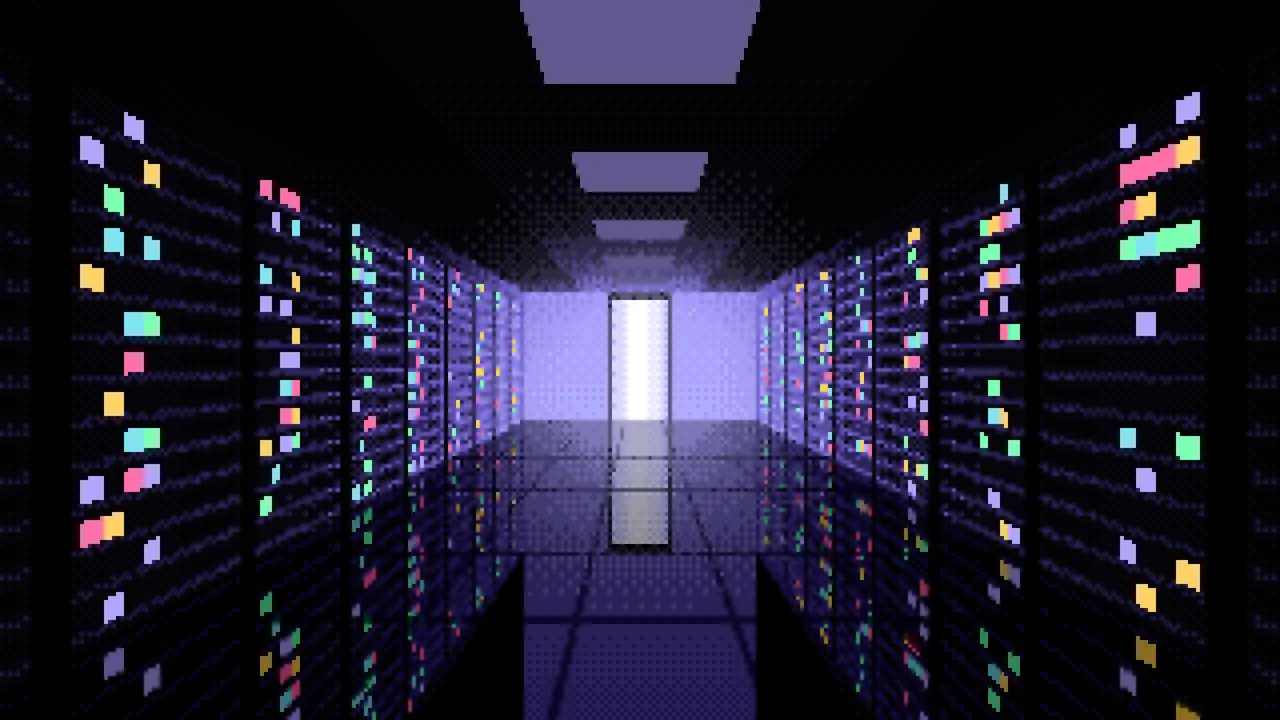 Black Pixel Art Server Room desktop wallpaper in 4K