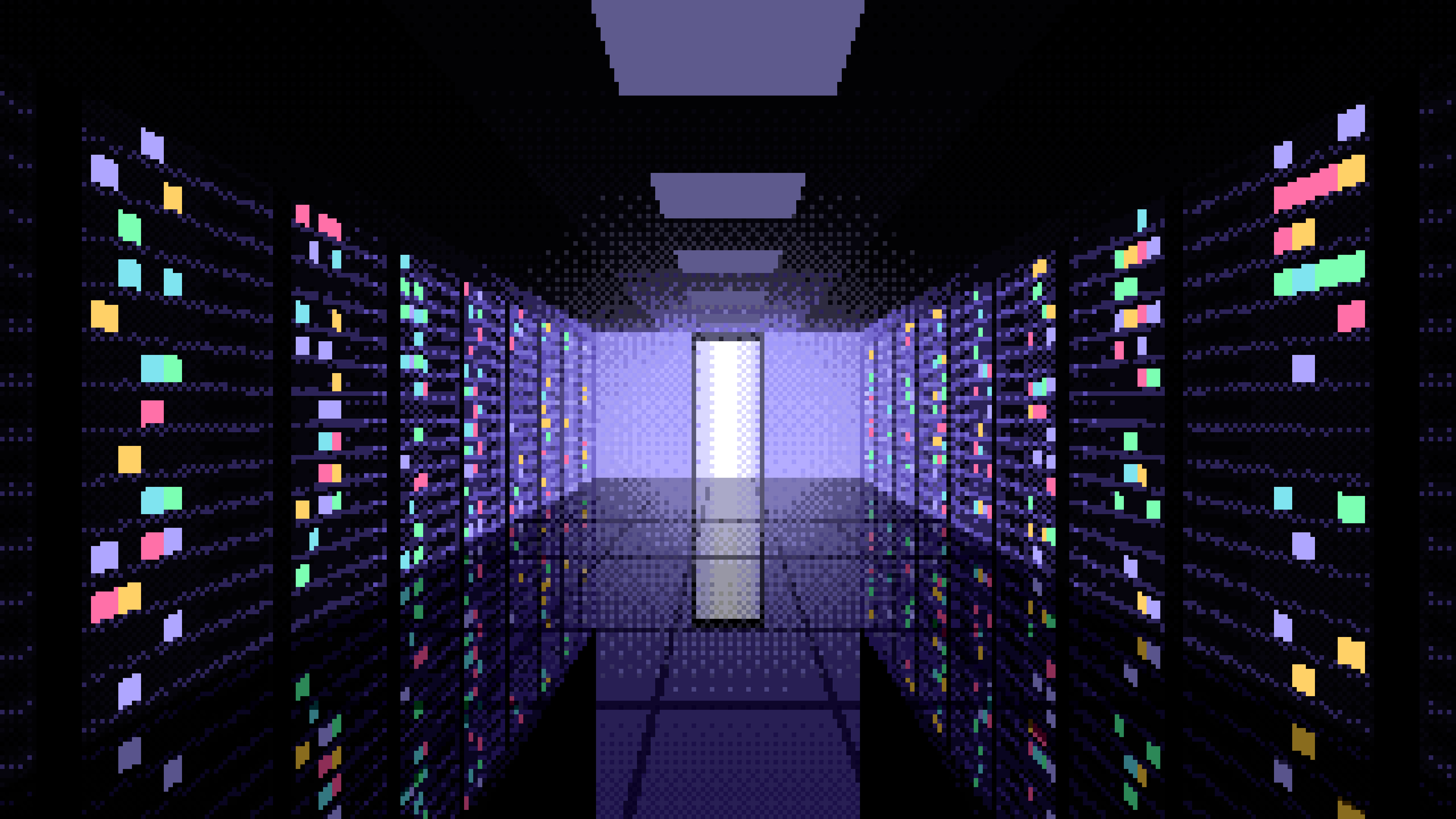 Black Pixel Art Server Room desktop wallpaper in 4K