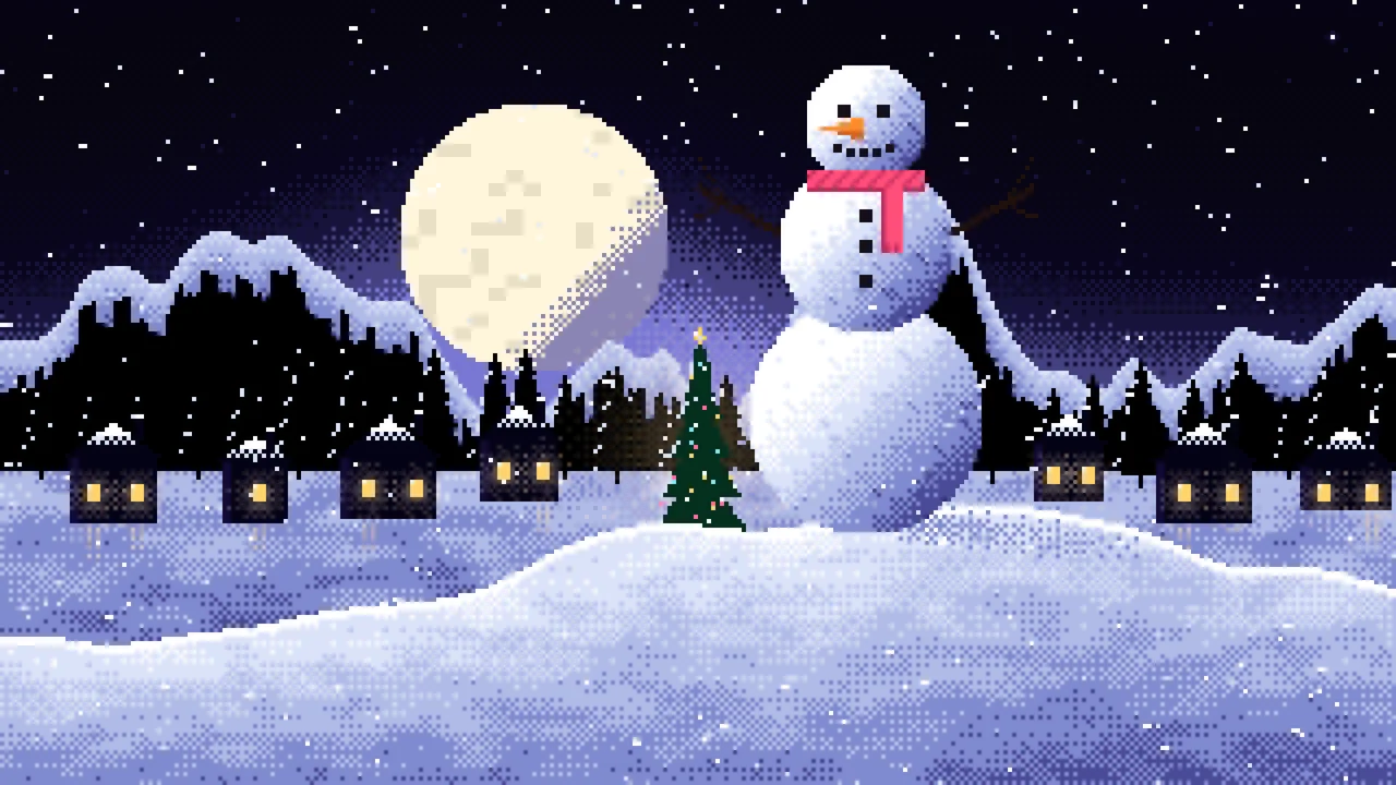 Black Pixel Art Snowman desktop wallpaper in 4K