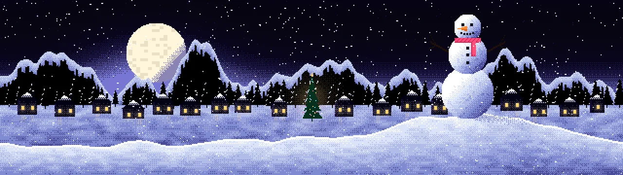 Black Pixel Art Snowman dual monitor wallpaper, 7680 × 2160