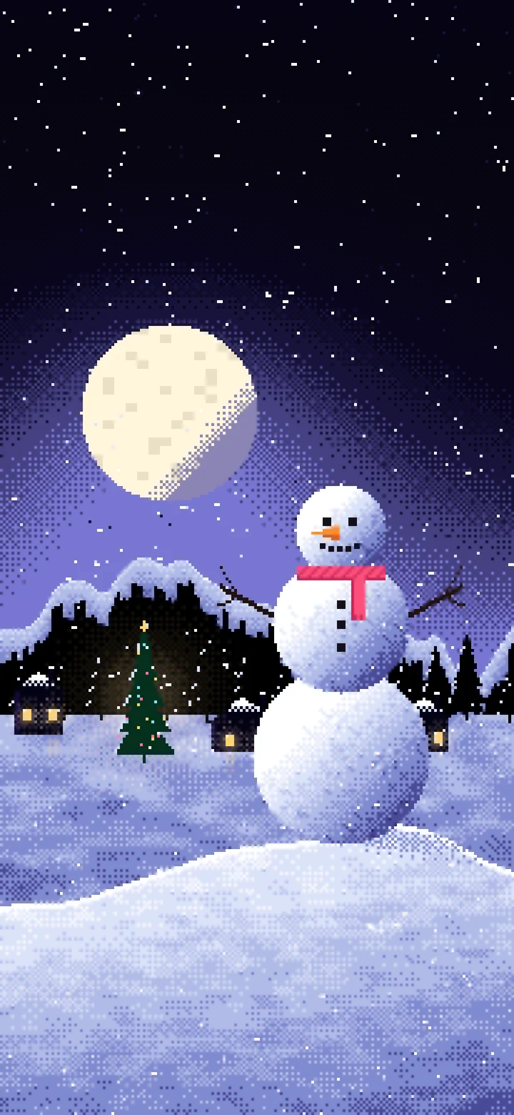 Black Pixel Art Snowman wallpaper for iPhone and Android